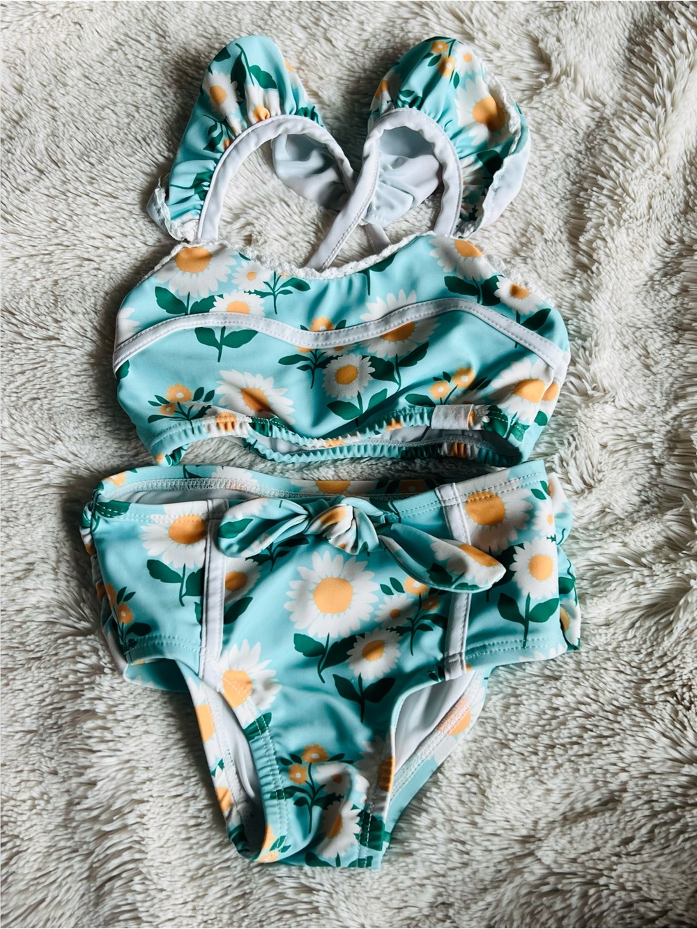 SweetHoney Aqua Floral Daisy Two-Piece Swim Set with Yellow Accents